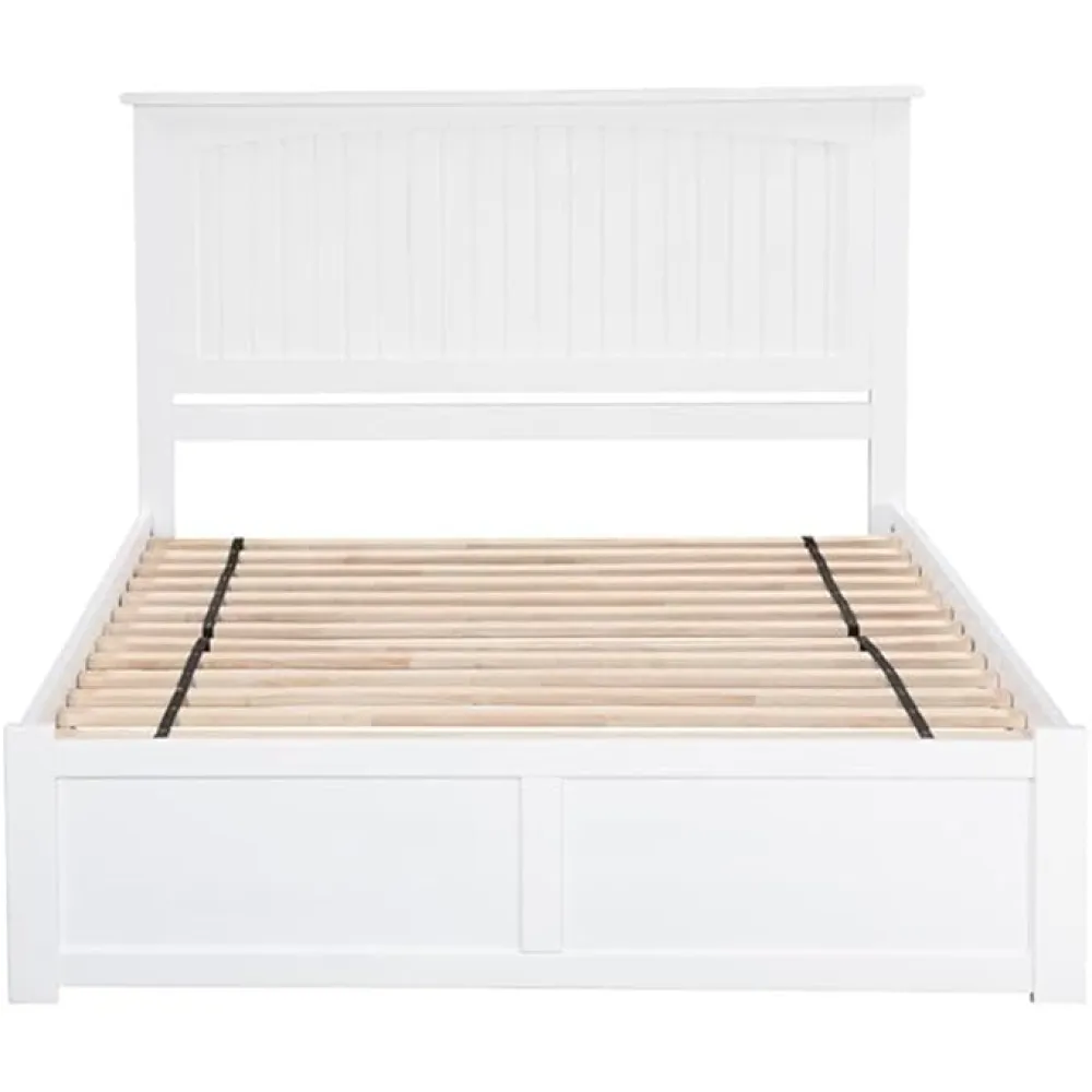 BOWERY HILL Farmhouse Solid Wood Storage Platform King Bed in White