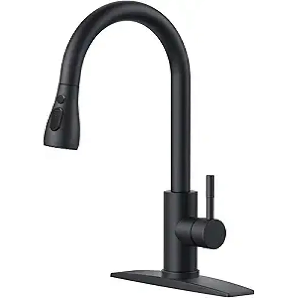 FORIOUS Black Kitchen Faucet with Pull Down Sprayer, High Arc Single Handle Classic Stainless Steel Sink Faucet 1 or 3 Hole, Suitable for Farmhouse Camper Laundry Rv Bar