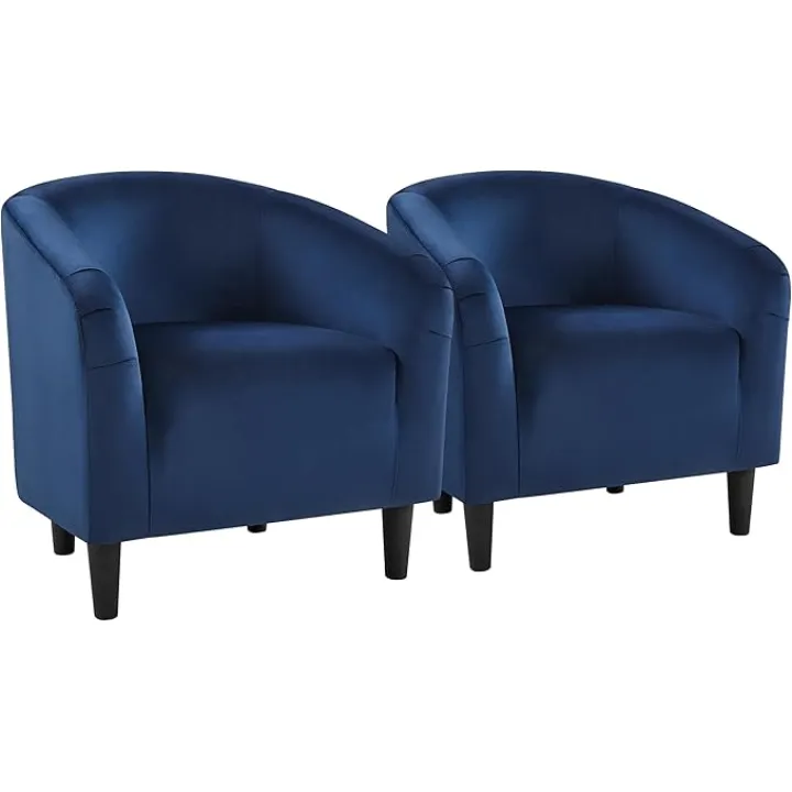 Yaheetech Velvet Accent Chair Set of 2, Barrel Chair for Living Room, Modern Club Chair with Soft Padded Seat and Sturdy Legs for Bedroom Waiting Room Office Reception Room, Navy Blue