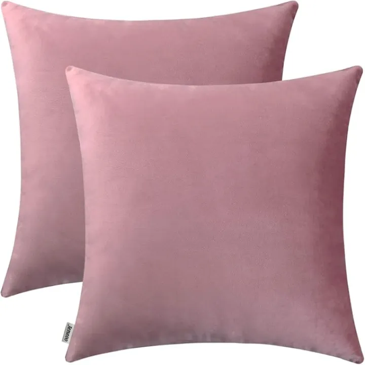 Jeneoo Comfy Soft Thick Velvet Throw Pillow Covers Decorative Solid Square Couch Cushion Cases for Home Bedroom Car Decor (Dusty Rose, 18 x 18 Inches, 2 Pieces)