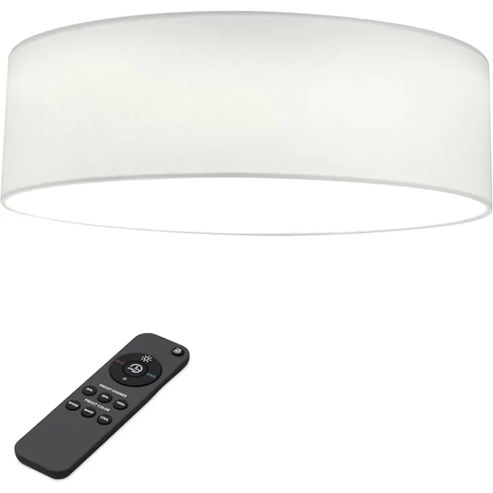 Navaris Flush Mount Ceiling Light - 15.75" Diameter Drum Lamp Shade LED Fixture with Remote Control for Bedroom, Living Room, Kitchen - White