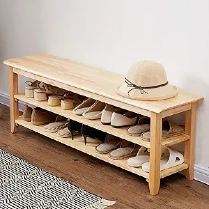 XKZG Storage Bench Wooden Shoe Rack Bench Simple Style Wood Entryway Bench (Natural,47.2")