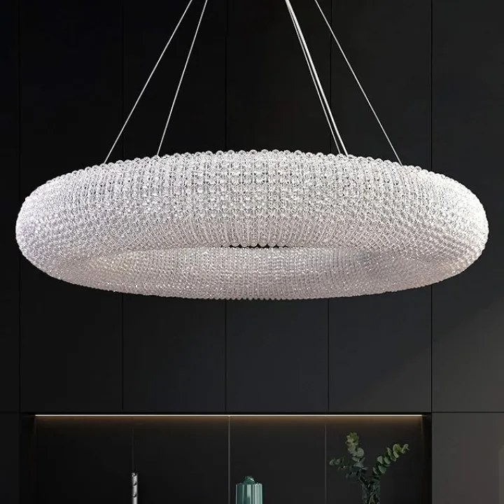 Modern Crystal Chandeliers Ceiling Lights Fixtures Pendant Lighting Orb Ring Chandelier Contemporary Adjustable Stainless Steel Cable for Living Room Dining Room Island D39.37