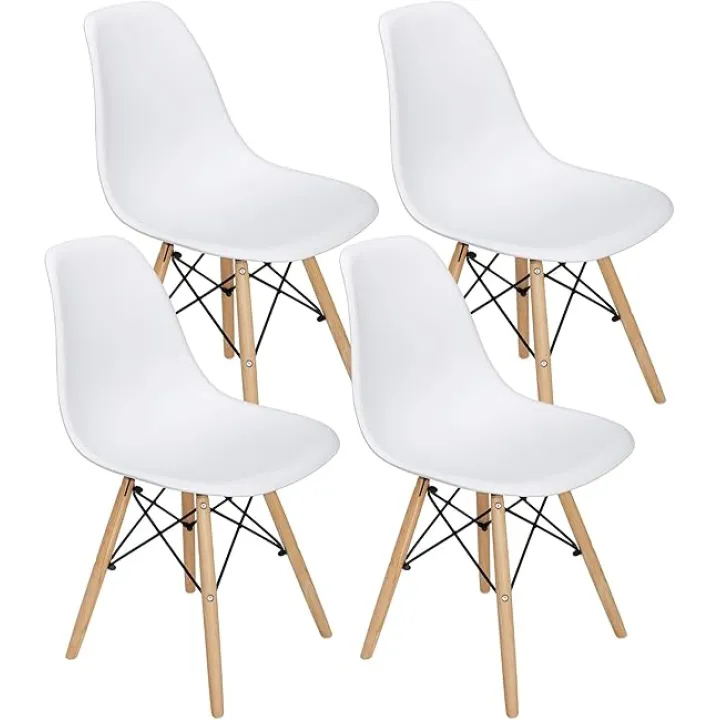 ZENY Modern Dining Chair Set of 4, Mid Century Modern DSW Chair, Side Chairs with Wooden Legs, Shell Lounge Plastic Chair for Kitchen, Dining, Bedroom, Living Room