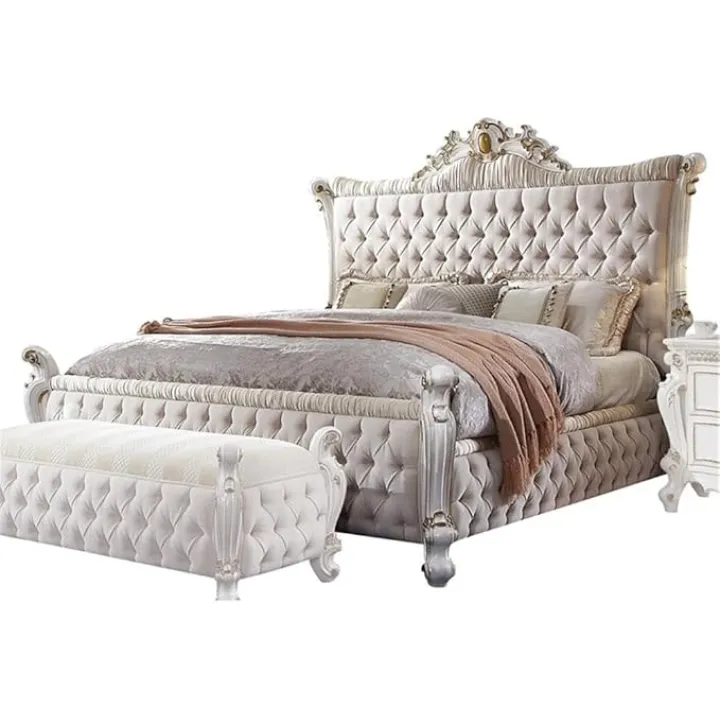 BOWERY HILL Traditional California King Panel Bed in Antique Pearl
