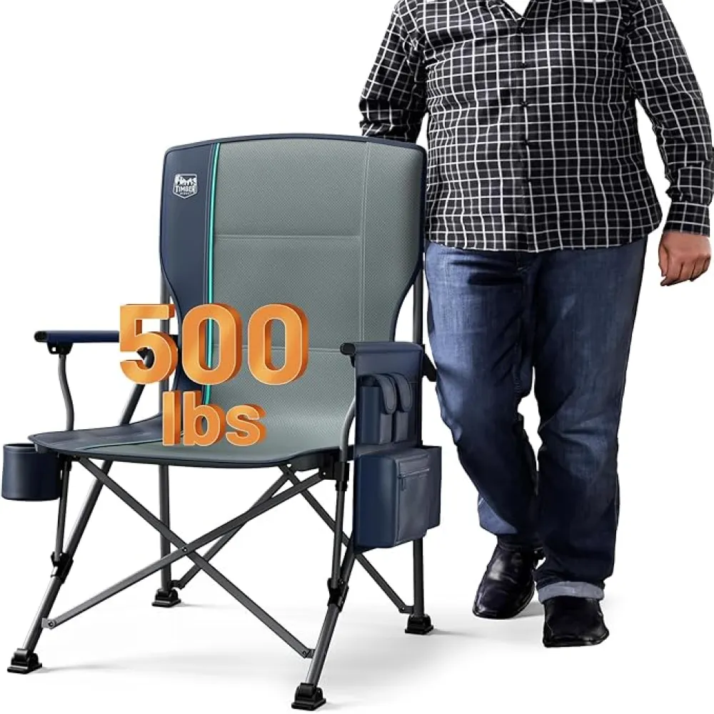 TIMBER RIDGE Oversized Folding Camping Chair High Back Heavy Duty for Adults Support up to 500lbs with Cup Holder, Side Pocket Cooler Bag