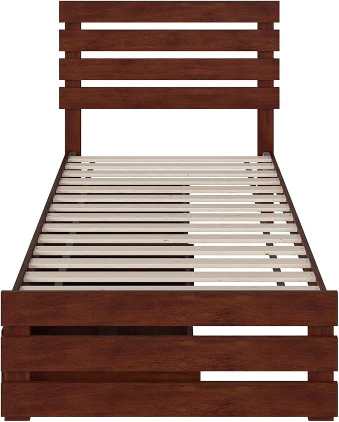 AFI Oxford Twin XL Size Platform Bed with Footboard & Storage Drawers in Walnut