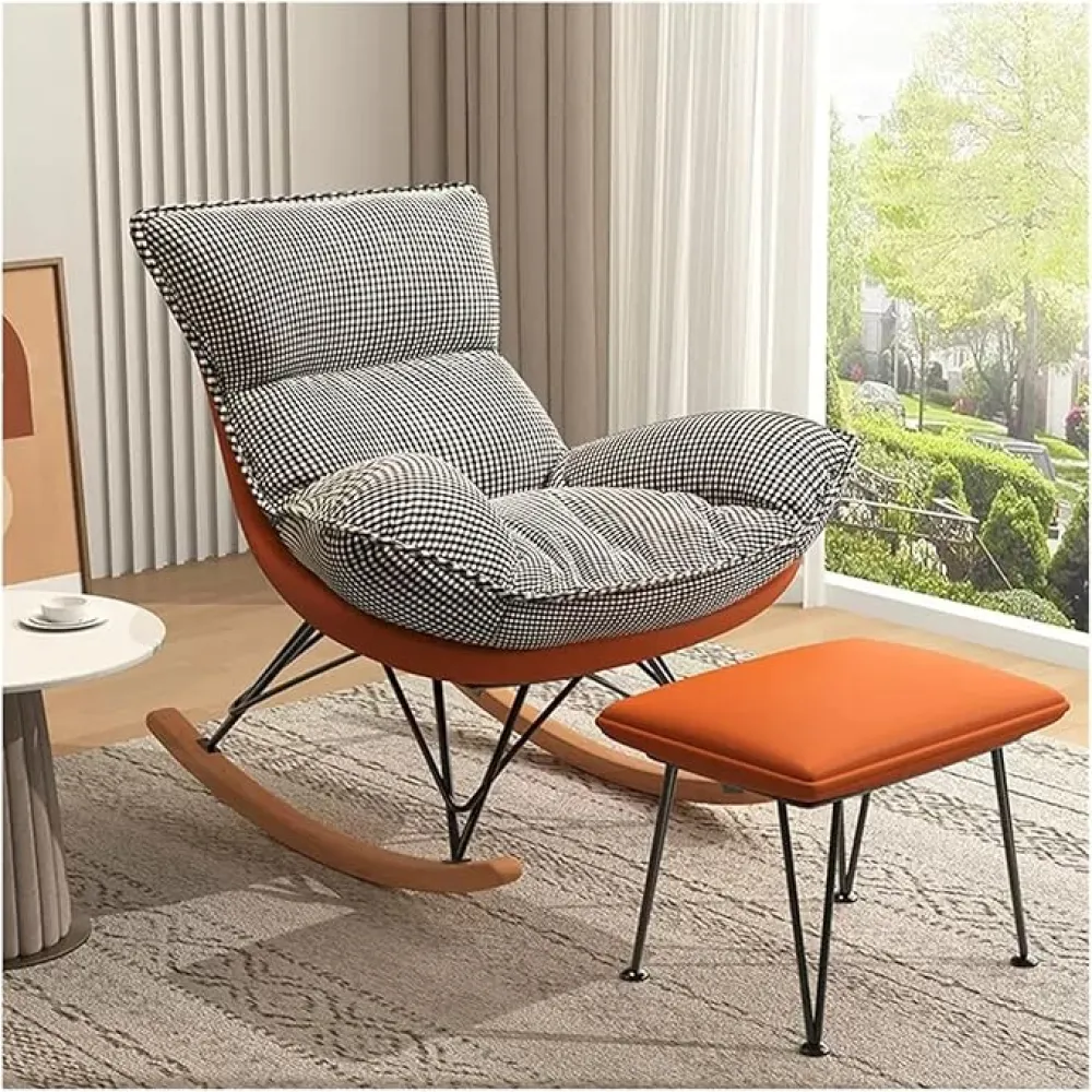 Velvet Rocking ChairGlider Chair with Ottoman,Mid Century Upholstered Chair Rocking Armchair Rocker Chair for Living Room with Solid Wood Base