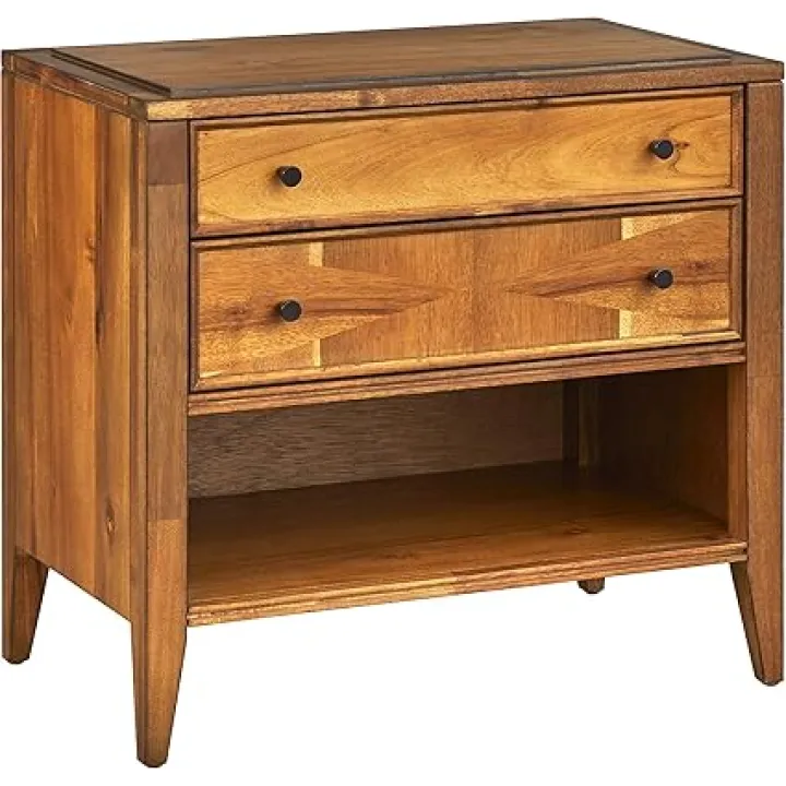 Monty Mid Century Modern 2-Drawer 1 Shelf Bedroom Nightstand, Blonde Oak