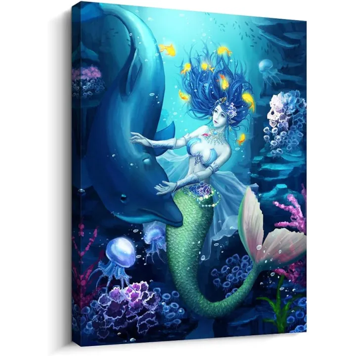 DZRWUBHS Canvas Wall Art for bathroom Wall Decor for living room Modern Family bedroom canvas art kitchen Mermaid Pictures Artwork Wall paintings Ready to hang Home Decorations 12" x 16" inch