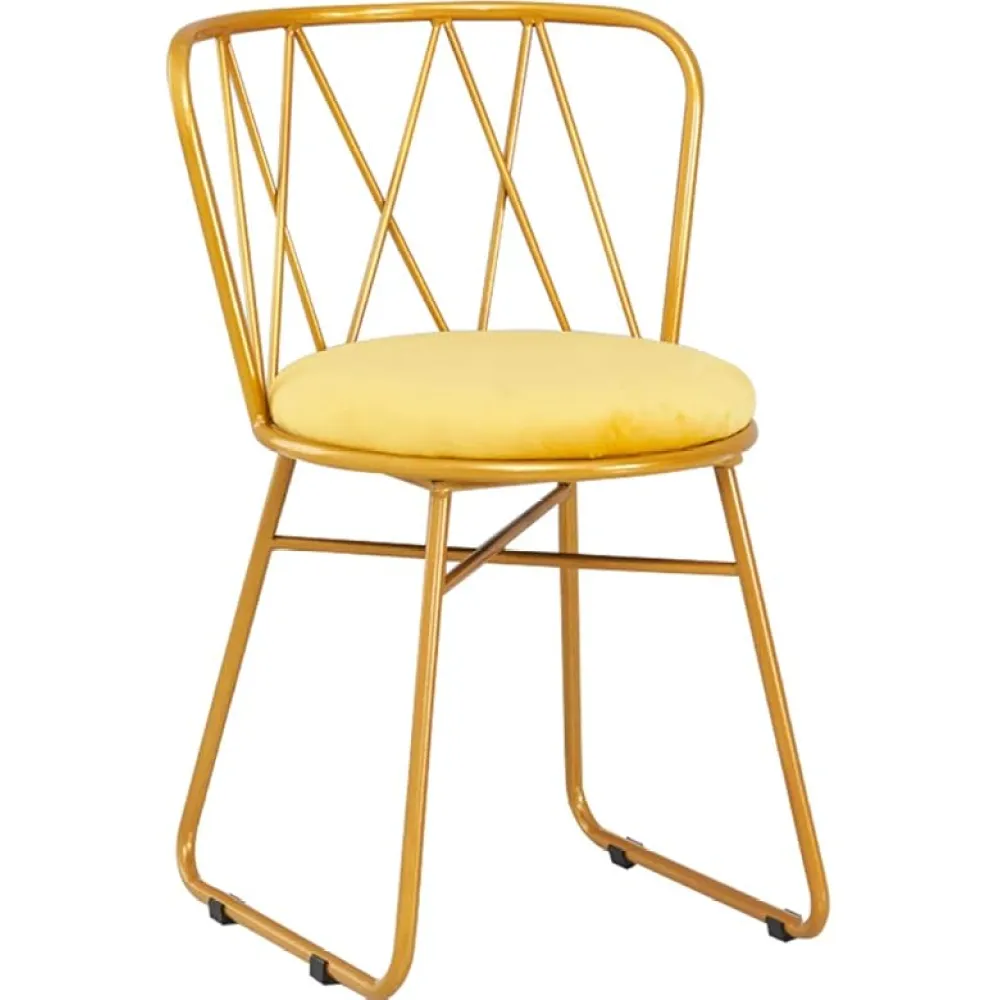 Metal Vanity Chair Round Velvet Seat Cushion Dining Chair with Gold Backrest for Vanity Living Room Bedroom Desk Chair Bar Kitchen Restaurant Home Girl Beauty Chair (Yellow)