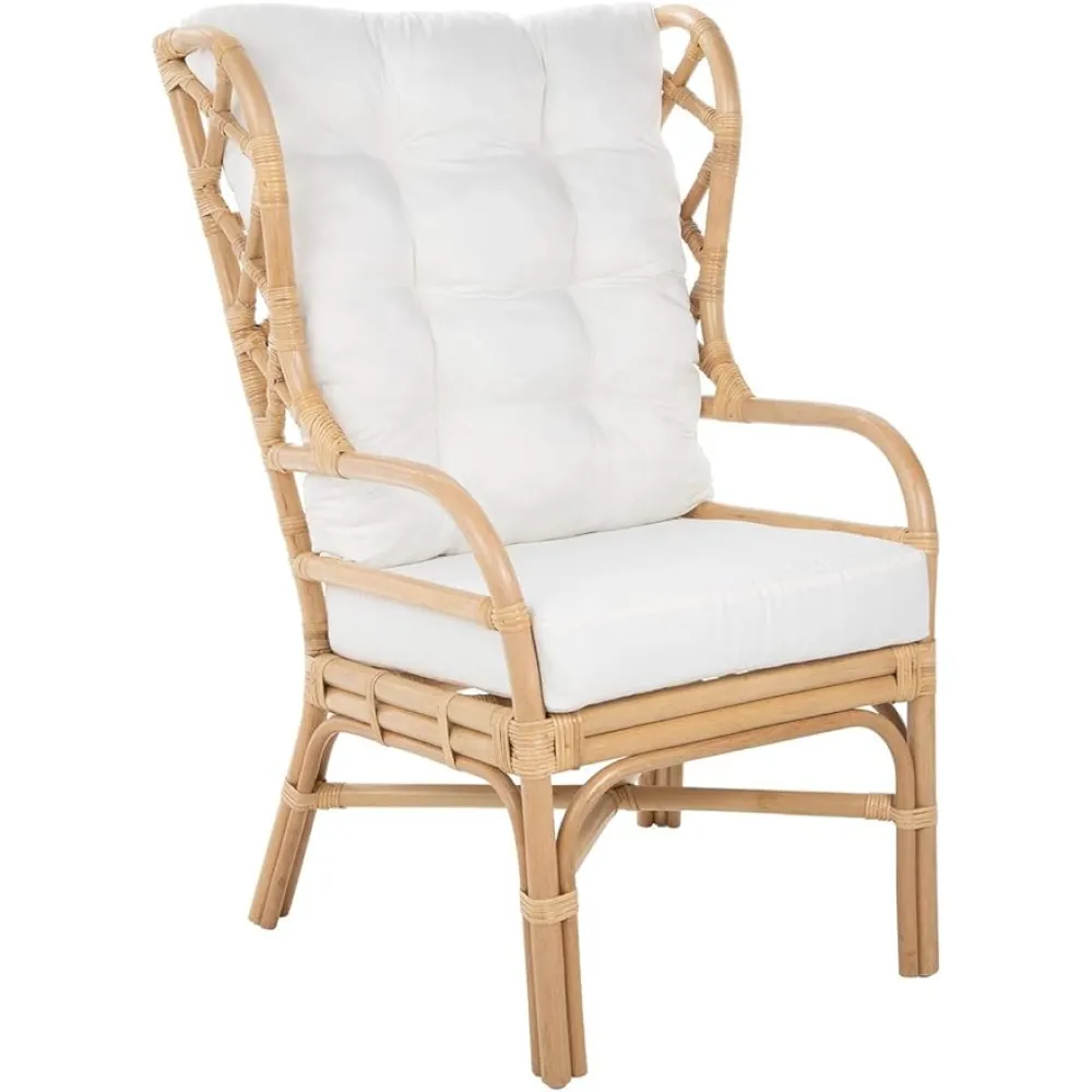 Kouboo Rattan Chairs Wingback Cushions, Natural Chippendale Style Chair, Non-Slip Rattan Chair Pads, Comfortable Cushions Accent Chair for Indoor, Mid-Century Modern, Light Brown
