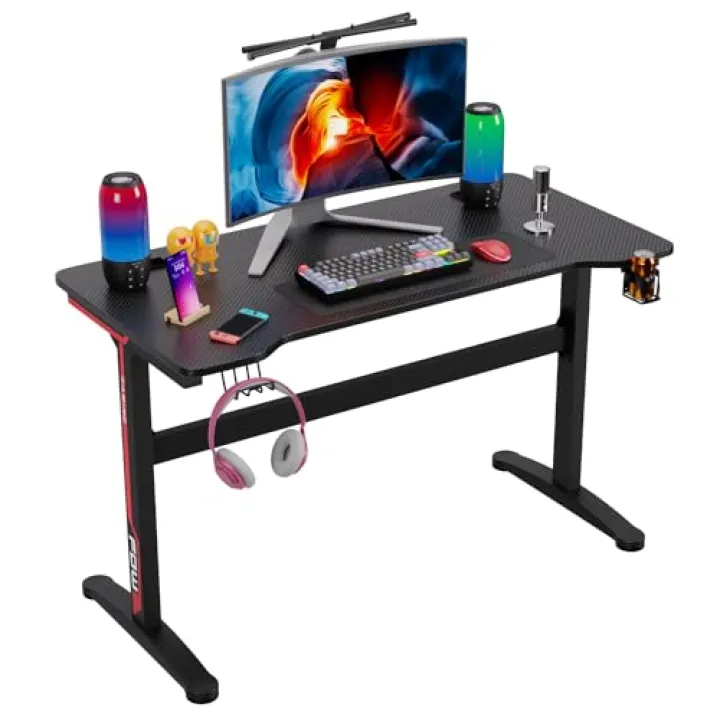 FDW 47 Inch Computer Desk Gaming Desk Writing Desk Office Desk Student PC Desk Extra Large Modern Ergonomic Racing Style Table Workstation for Adult Teens,Black