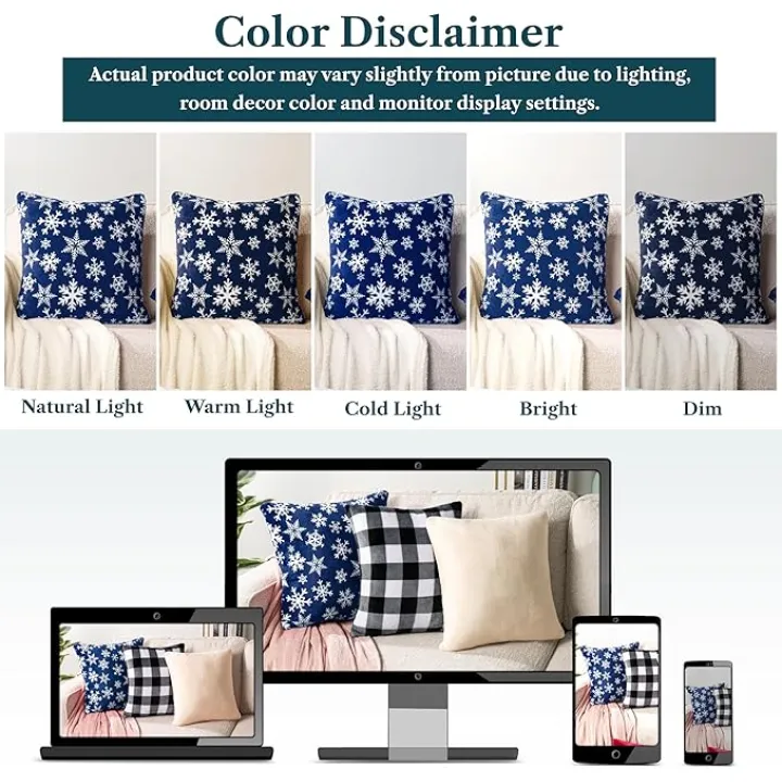 PAVILIA Holiday Throw Pillow Covers 20x20 Set of 2, Decorative Pillow Cases Bed Sofa Couch, Christmas Winter Accent Decor Cushion Bedroom Living Room, Velvet Square Euro Sham Covers, Snowflake Blue