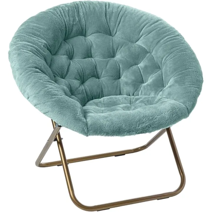 Milliard Saucer Chair For Adults, Teens & Kids, Blue, Faux Fur XL Circle Chair for Bedroom, Dorm & Gaming, Foldable Comfy Accent Seat for Small Spaces, Folding Moon / Mushroom / Round Oversized Style