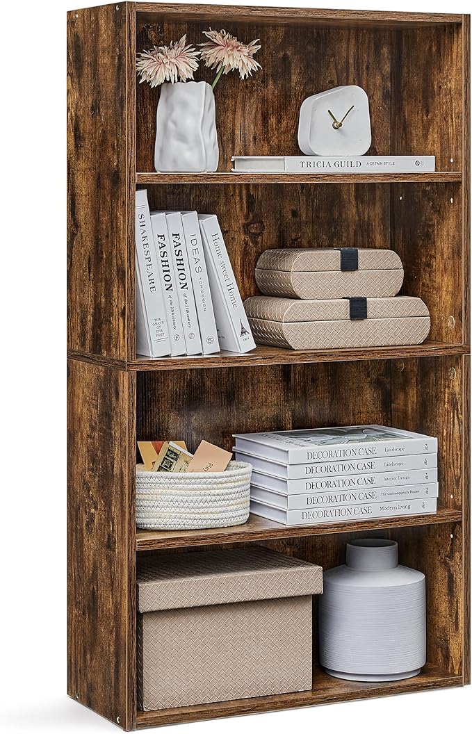 VASAGLE CUSTOS Collection - Bookshelf, 4-Tier Bookcase, Book Shelf, Open Storage Shelf, 9.4 x 23.6 x 42.4 Inches, for Living Room, Home Office, Dinning Room, Rustic Brown ULBC164X01