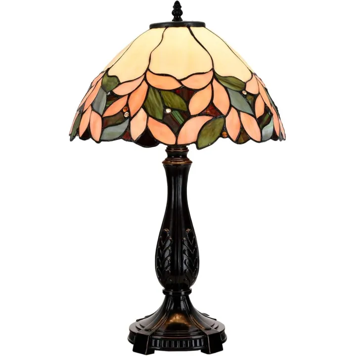 Bieye L10805 Pink Wisteria Tiffany Style Stained Glass Table Lamp, 14" W x 22.5" H