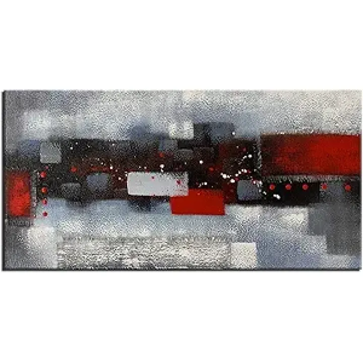Handmade Abstract Red Gray Oil Painting, Thick Textured Linen Artwork, Modern Decoration Wall Art, Framed Painting Picture 48x24inch
