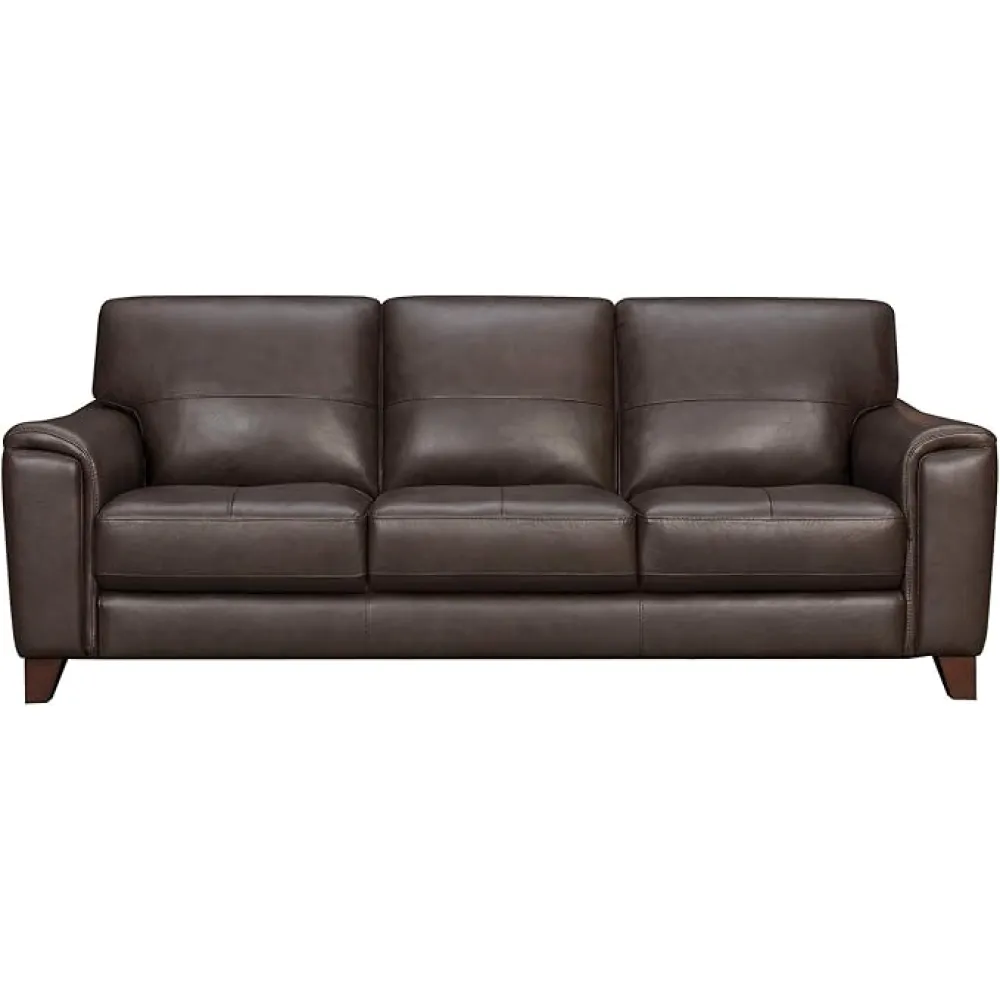 Armen Living Bergen 87" Espresso Genuine Leather Square Arm Sofa