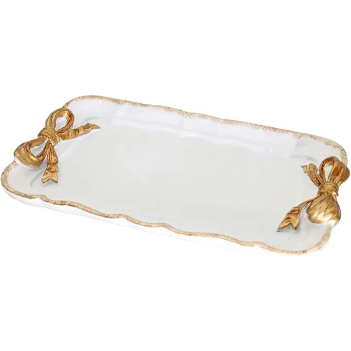 Vintage Decorative Tray Towel Tray Storage Tray Dish Plate Fruit Trays Rings Chain Bracelets Earrings Trays Cosmetics Jewelry Organizer Retro Design Bow-Knot Resin Plate Coquette Room Decor (White)