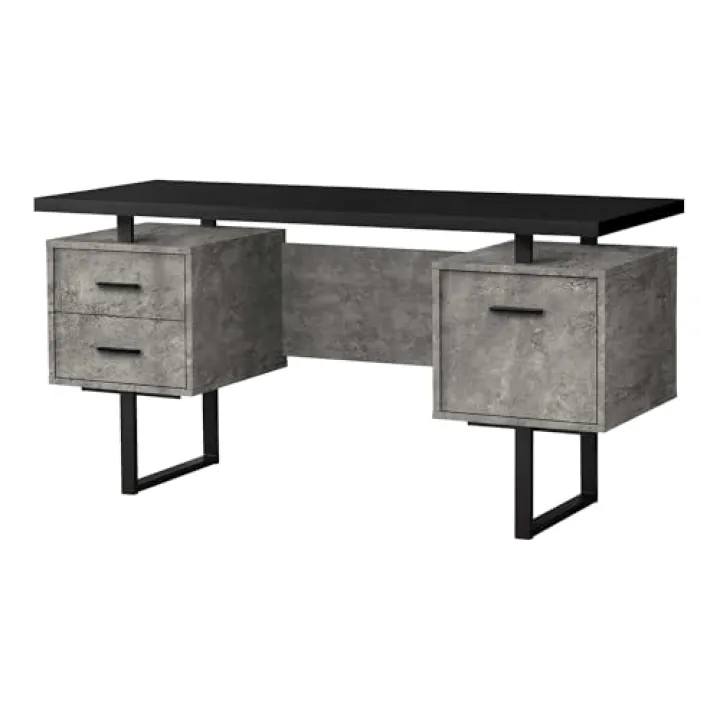 Monarch Specialties I 7632 Computer Desk, Home Office, Laptop, Left, Right Set-up, Storage Drawers, 60" L, Work, Metal, Laminate, Grey, Black, Contemporary