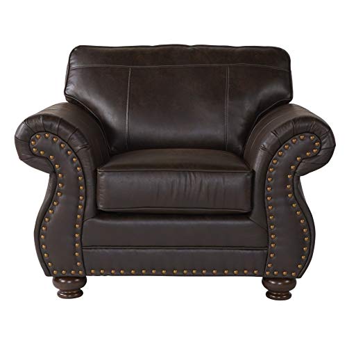 Roundhill Furniture Leinster Faux Leather Armchair with Antique Bronze Nailheads, Espresso