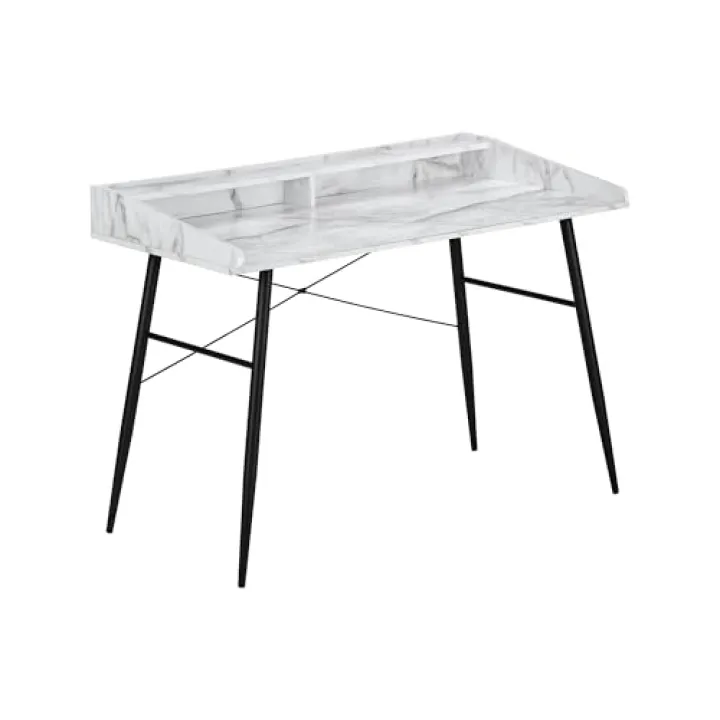 Monarch Specialties I 7539 Computer Desk, Home Office, Laptop, Storage Shelves, 48" L, Work, Metal, Laminate, White Marble Look, Black, Contemporary, Modern