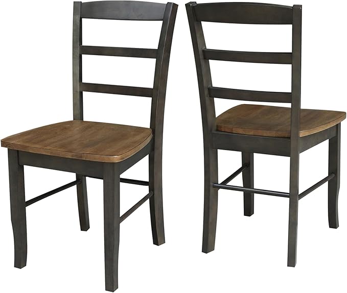 IC International Concepts Set of Two Madrid Ladderback Dining Chairs, Hickory/Washed Coal