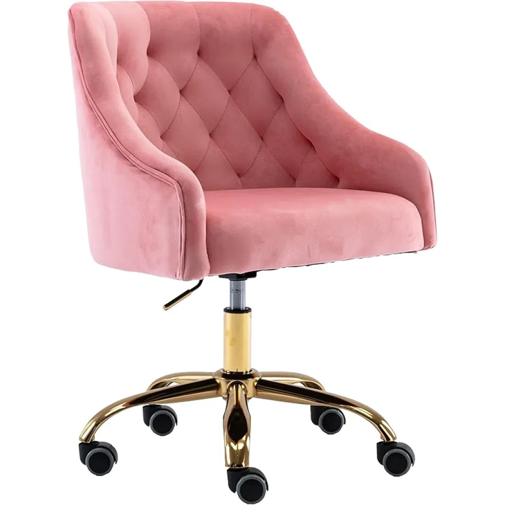 ZOBIDO Comfy Home Office Task Chair with Wheels, Cute Modern Upholstered Velvet Seashell Back Adjustable Swivel Vanity Desk Chair, for Women, for Kids, for Girls, Living Room(Peach Pink)
