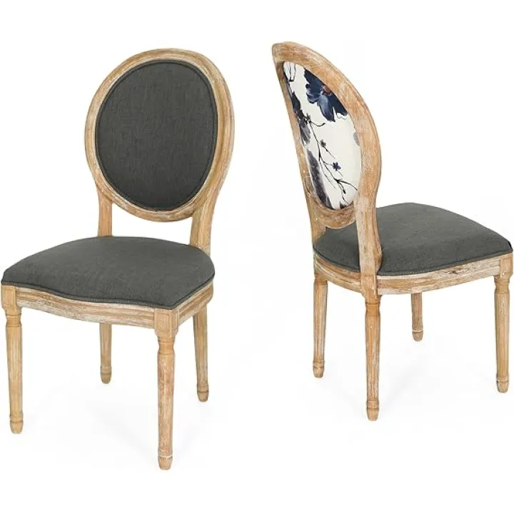 Christopher Knight Home Phinnaeus Dining Chair Set, Set of 2, Rubberwood, Dark Blue Line + Natural