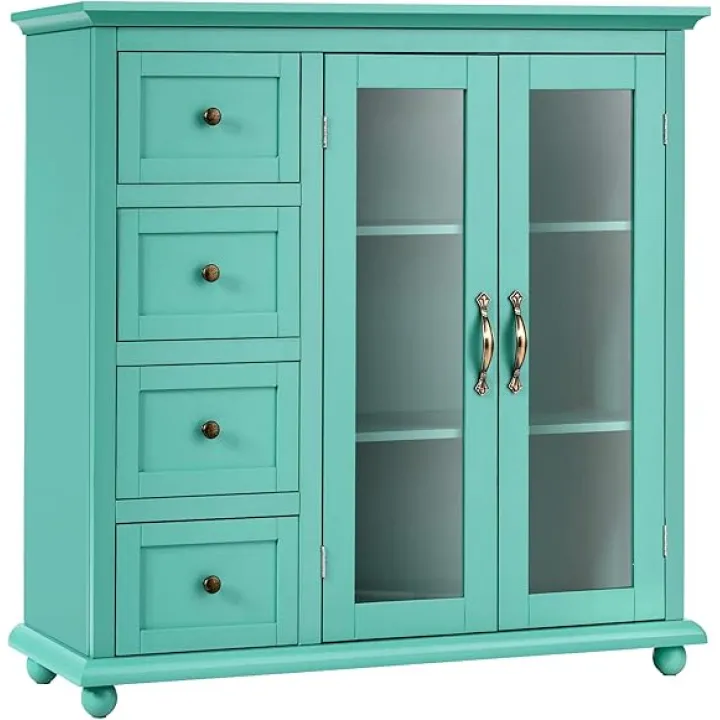 Giantex Buffet Sideboard, Wood Storage Cabinet, Console Table with 4 Drawers, 2-Door Credenza, Living Room Dining Room Furniture, Buffet Server, Kitchen Pantry Cupboard (Sea Green)