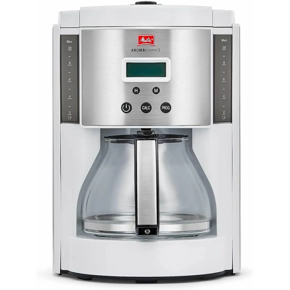 Melitta Aroma Enhance Drip Coffee Maker, with Glass Carafe, 10 Cups Capacity, White