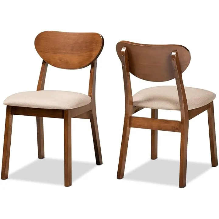 Baxton Studio Damara Mid-Century Modern Sand Fabric Upholstered and Walnut Brown Finished Wood 2-Piece Dining Chair Set