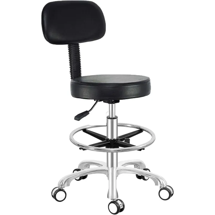Antlu Rolling Adjustable Stool Drafting Chair for Office Shop Kitchen Medical Salon,Swivel Stool with Wheels and Back (Black, with Foot Ring)