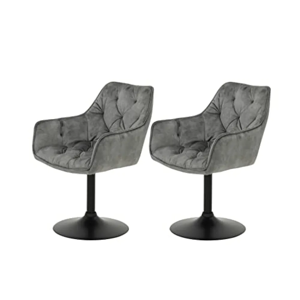 Hela Tische, Birte - Set di 2 poltroncine girevoli da cucina, guscio della seduta in microfibra vellutata di colore grigio, con braccioli, base in metallo girevole a 360°