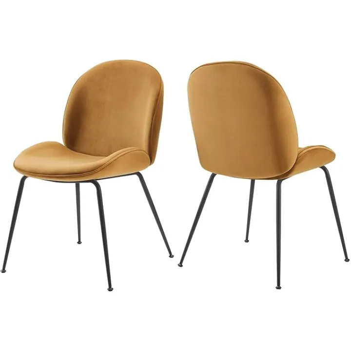 Modway EEI-4635-COG Scoop Black Powder Coated Steel Leg Performance Velvet Dining Chairs - Set of 2, Cognac