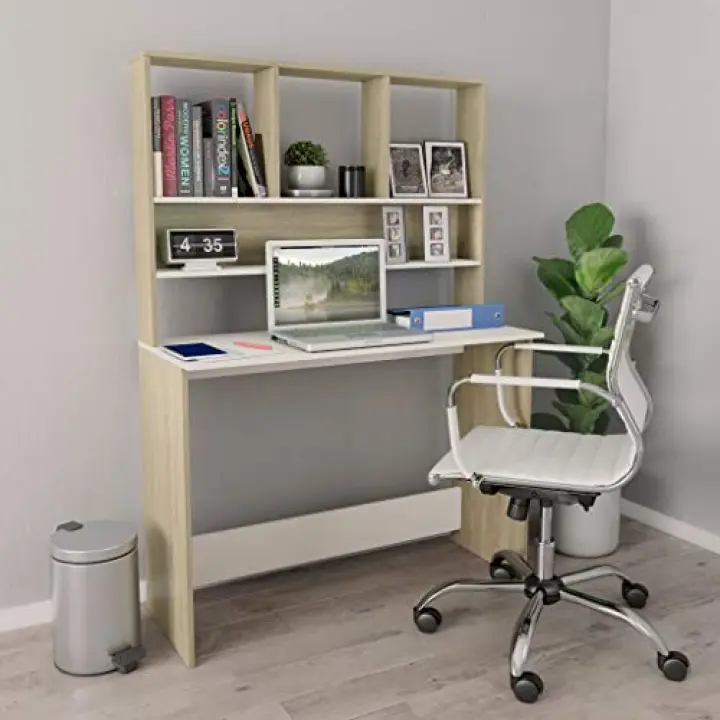 TEWTX7 43.3" Computer Desk, Computer Workstation with Bookshelf, Study Writing Home Office Desk, Modern Chipboard Multipurpose Desk Easy Assemble, 43.3 x 17.7 x 61.8 inch