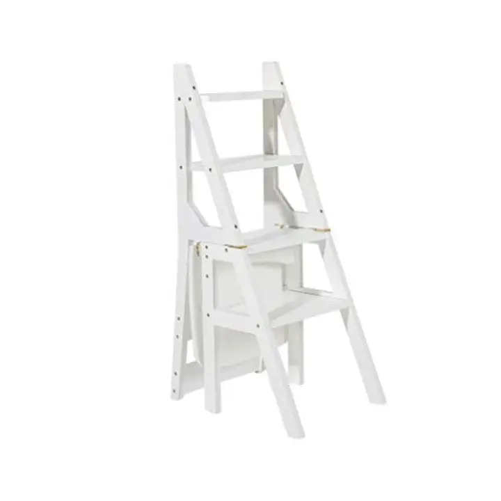 Sywlwxkq Scaletta Pieghevole a Doppio Uso in Legno massello Sgabello per la casa Sedia Multifunzionale a Spina di Pesce Scala ascendente a 4 Strati