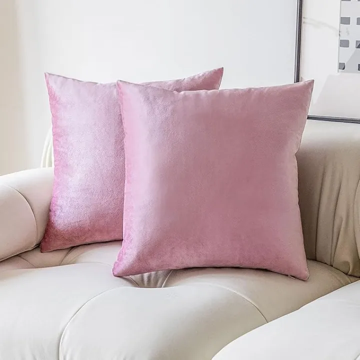Demetex Pillow Covers 18x18 Velvet Throw Pillows Square Pink Pillow Cases for Couch Sofa Indoor Decorations, Set of 2, 18 x 18 inch, Blush Pink