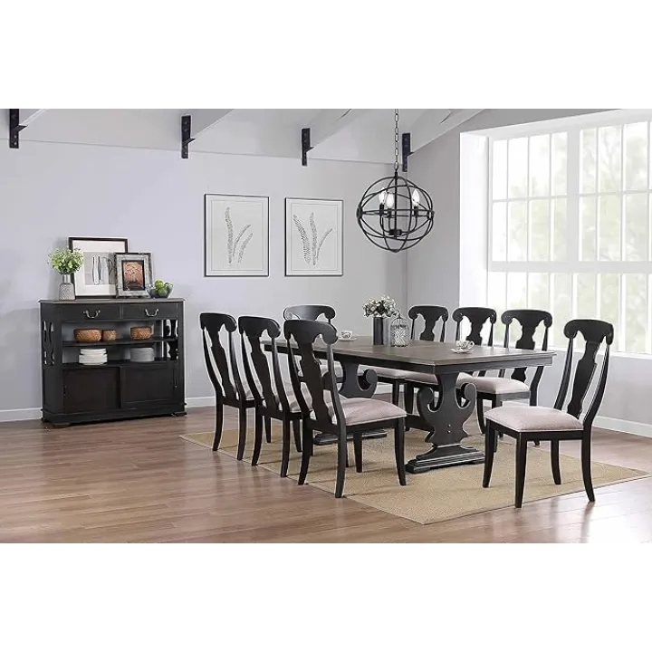 Kings Brand Furniture - Kearny Upholstered Black Wood Dining Room Side Chair - Set of 2