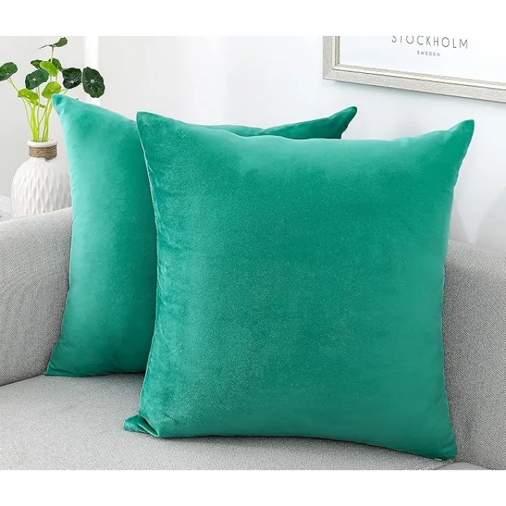 NiNi ALL Decorative Throw Pillow Covers Velvet Soft for Couch Sofa Bedroom Living Room Outdoor Pack of 2 18x18 Inch Aqua Green