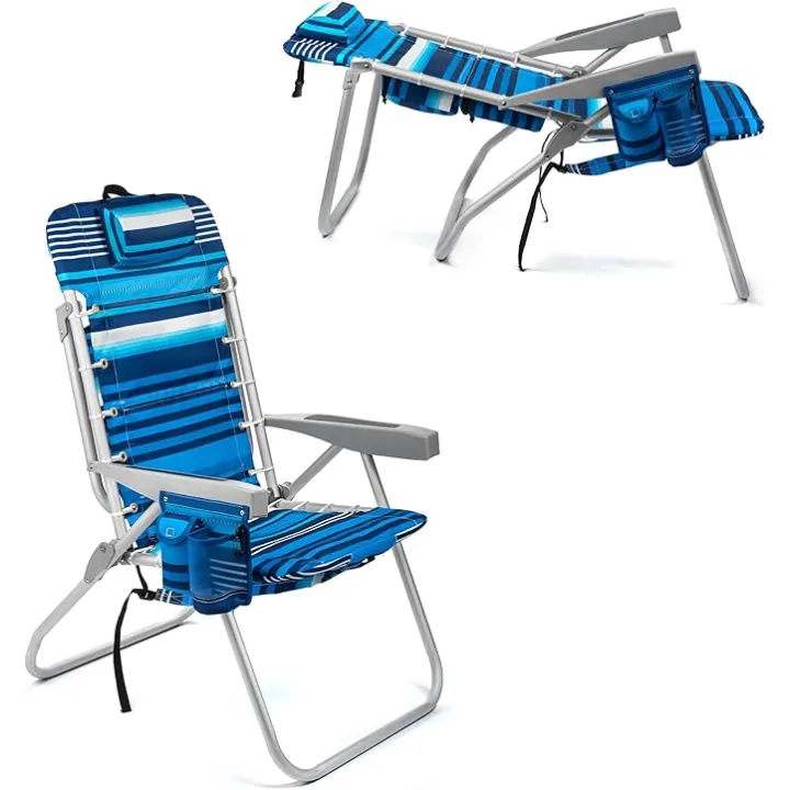 Homevative Backpack Fold-Up Beach Chair, 5 Positions, Towel bar, Cooler, Storage Pouch, Cup Holder and Phone Pocket