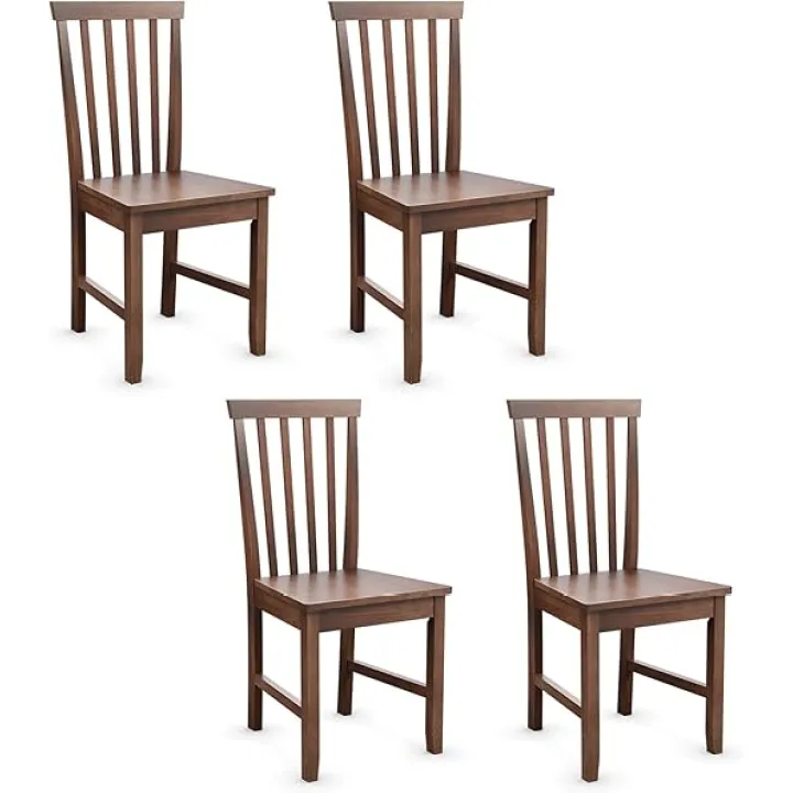 Giantex Wood Dining Chair Set of 4, Farmhouse Wooden Dining Side Chair with High Slat Back, Rubber Wood Legs, Armless Kitchen Chairs, Wood Dining Room Chairs