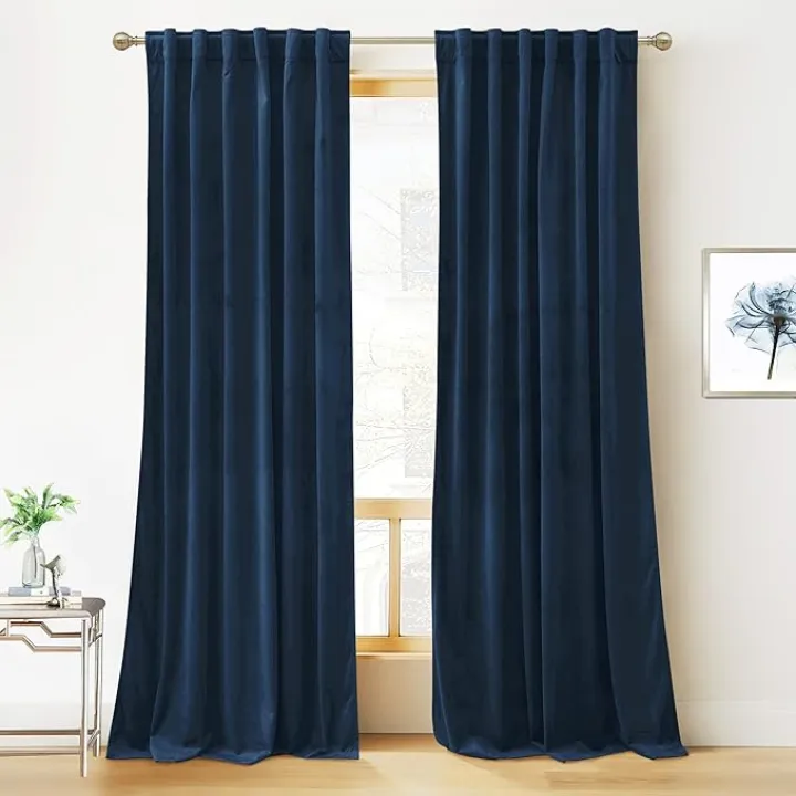 RYB HOME Blue Velvet Curtains 84 inches - Blackout Curtains for Living Room, Thermal Insulated Noise Reducing Panels Soft Luxury Window Decor for Kids Bedroom, Navy Blue, W52 x L84 inches, 2 Panels
