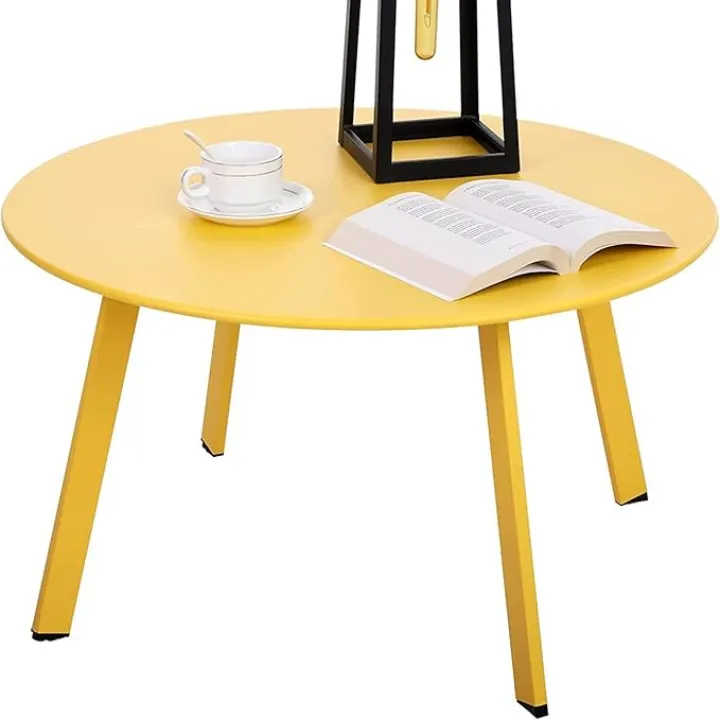Patio Coffee Table, Metal Steel Outdoor Round Table Weather Resistant Anti-Rust Outdoor Table(Yellow)