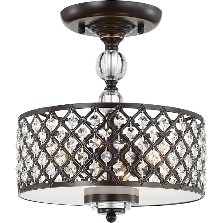LaLuLa Flush Mount Chandelier Crystals Semi Flush Mount Ceiling Light Bronze Chandelier Lighting Antique 3 Light Flush Mount Light Fixtures Ceiling Light