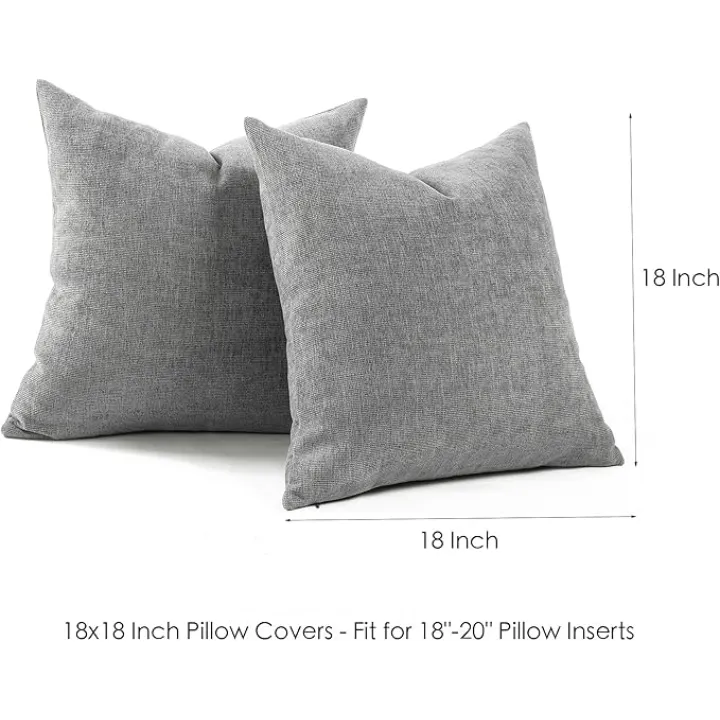 Jepeak Pack of 2 Decorative Chenille Throw Pillow Covers 18x18 Inch Cozy Concise Cushion Cover Soft Farmhouse Modern Square Pillow Cases for Sofa Couch Bed Home Decor, Grey