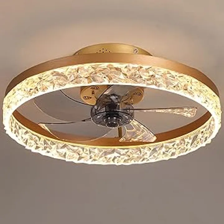 Low Profile Ceiling Fan with Light, 19.7" Flush Mount with Lights Remote Control, Quiet Reversible DC Motor, Timing and Dimmable LED, 6 Wind Speed,for Bedroom,Kids Room,Living Room (Gold)