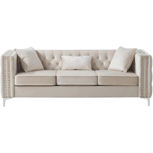 Glory Furniture Paige Velvet Sofa in Ivory