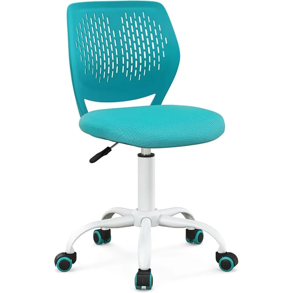 Topment Swivel Office Desk Chair, Small Armless Task Chair with Hollow-Out Back, Upholstered Mesh Seat, Sturdy Construction, Height Adjustable Computer Chair for Study, Kid’s Room, Office (Green)